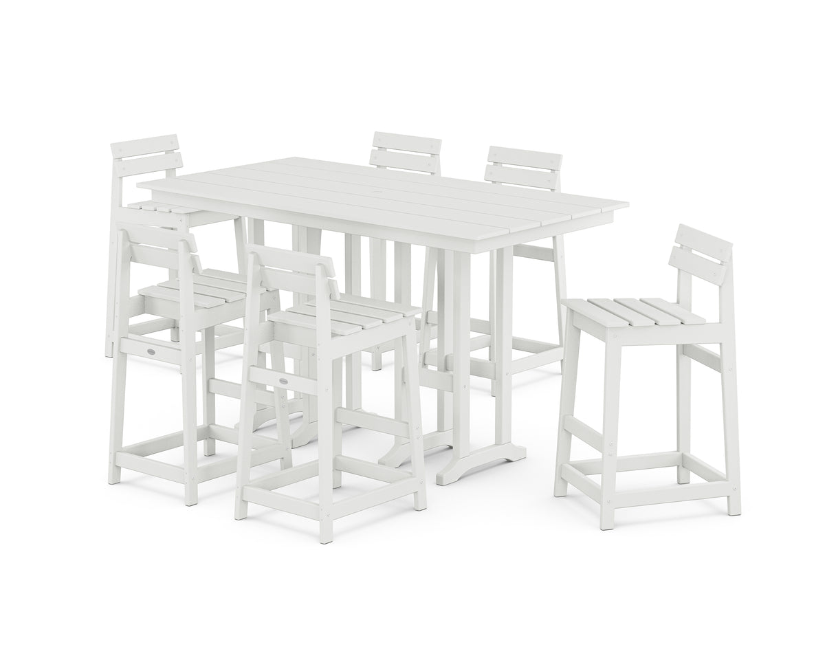 POLYWOOD Modern Studio Plaza Lowback Bar Chair 7-Piece Set in White