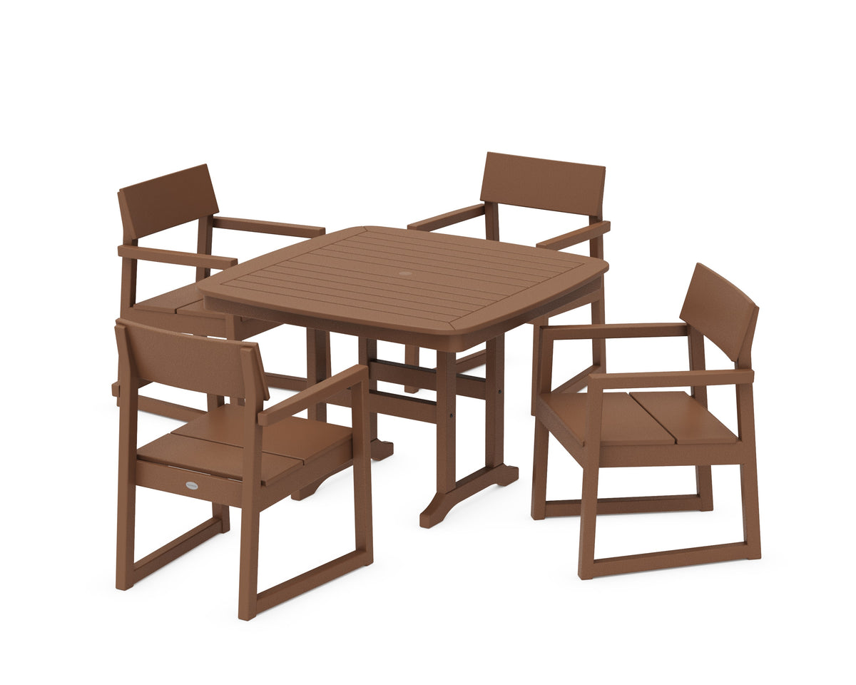 POLYWOOD EDGE 5-Piece Dining Set with Trestle Legs (Nautical 44" Table) in Teak