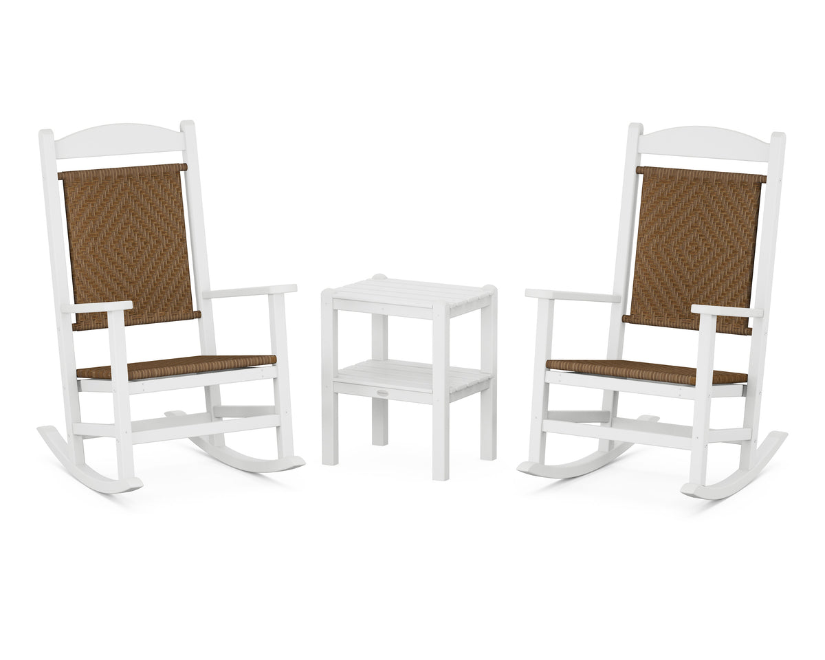 POLYWOOD Presidential Woven Rocker 3-Piece Set in White / Tigerwood