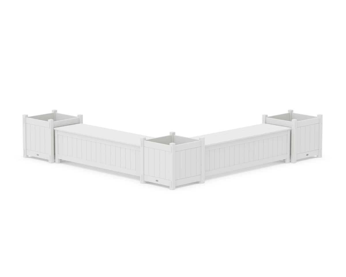 POLYWOOD 60" Vineyard L-Shaped Planter Storage Bench Corner Set - Large in White