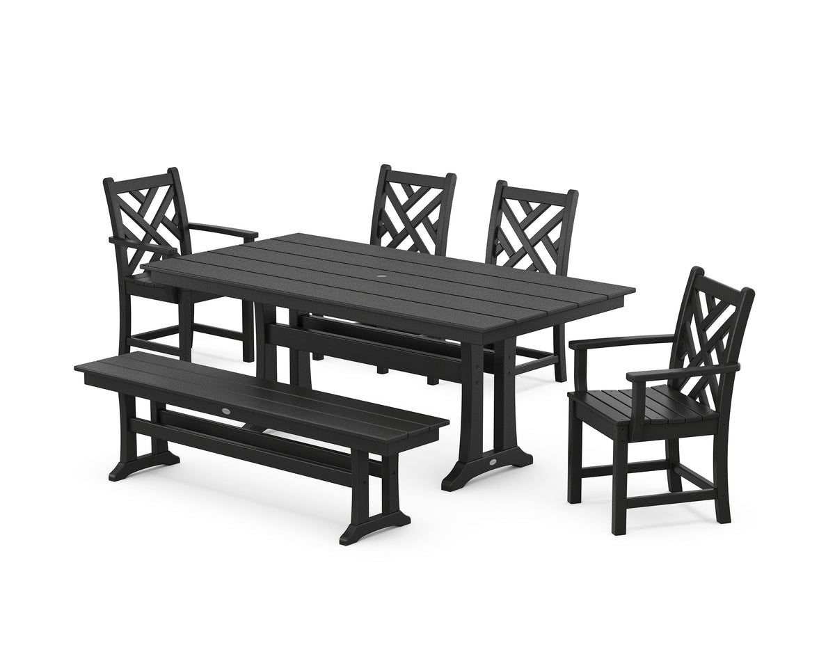 POLYWOOD Chippendale 6-Piece Farmhouse Dining Set with Trestle Legs in Black