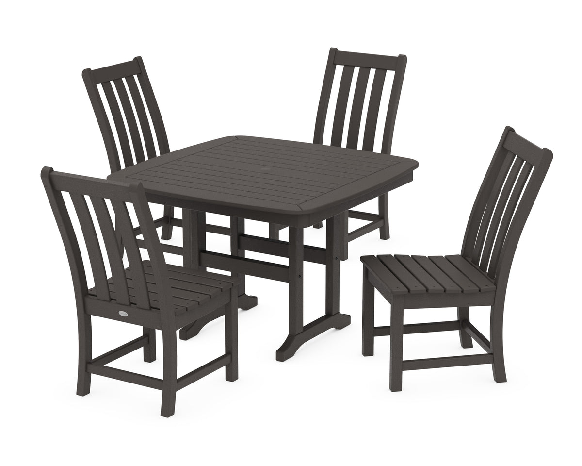 POLYWOOD Vineyard Side Chair 5-Piece Dining Set with Trestle Legs - 44" Table in Vintage Coffee