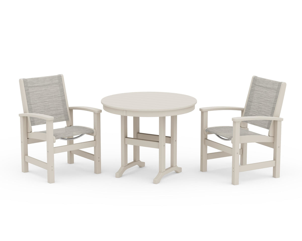 POLYWOOD Coastal 3-Piece Round Dining Set in Sand / Birch