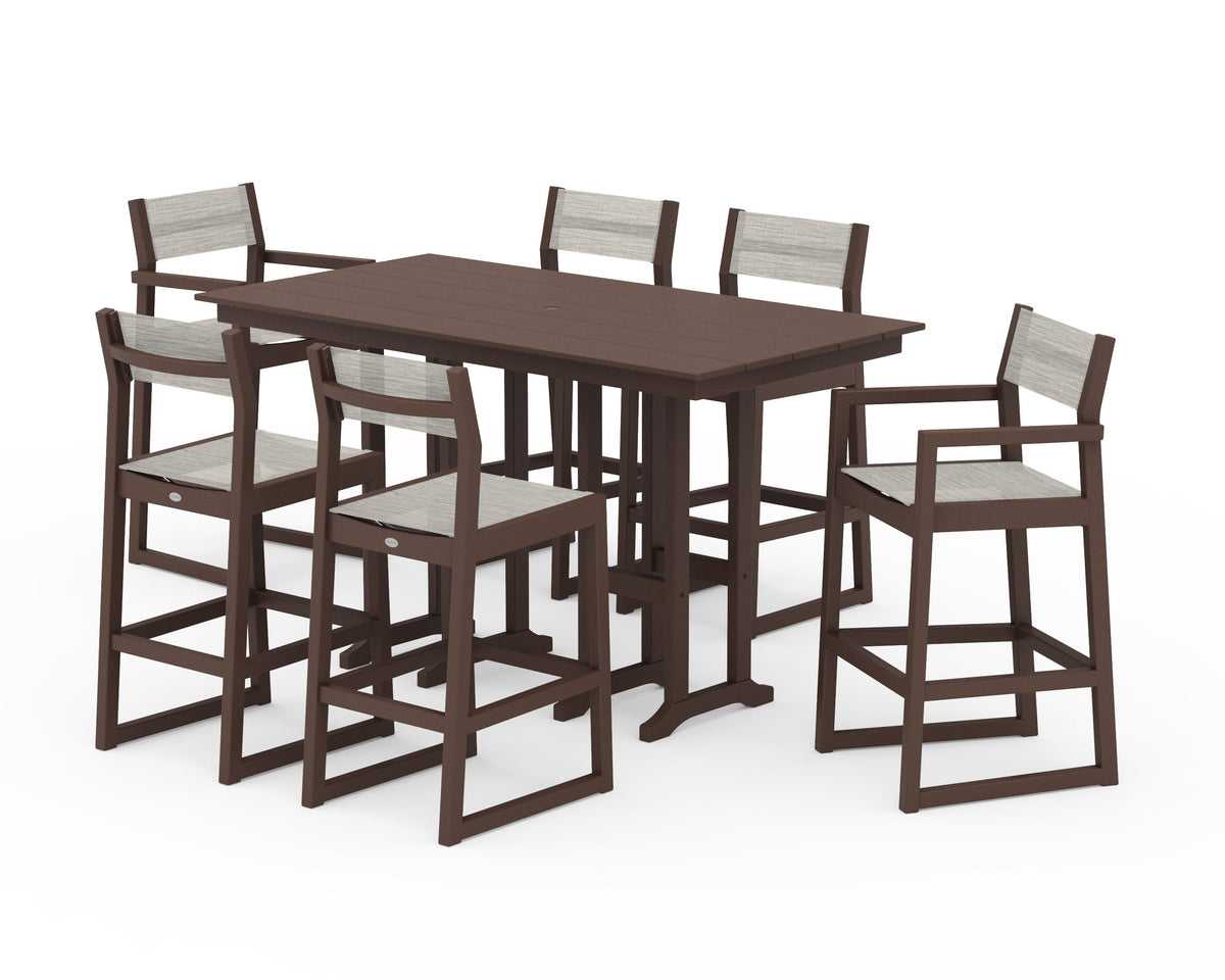 POLYWOOD EDGE Sling 7-Piece Farmhouse Bar Set in Mahogany / Birch