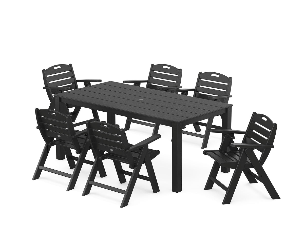 POLYWOOD Nautical Folding Lowback Chair 7-Piece Parsons Dining Set in Black
