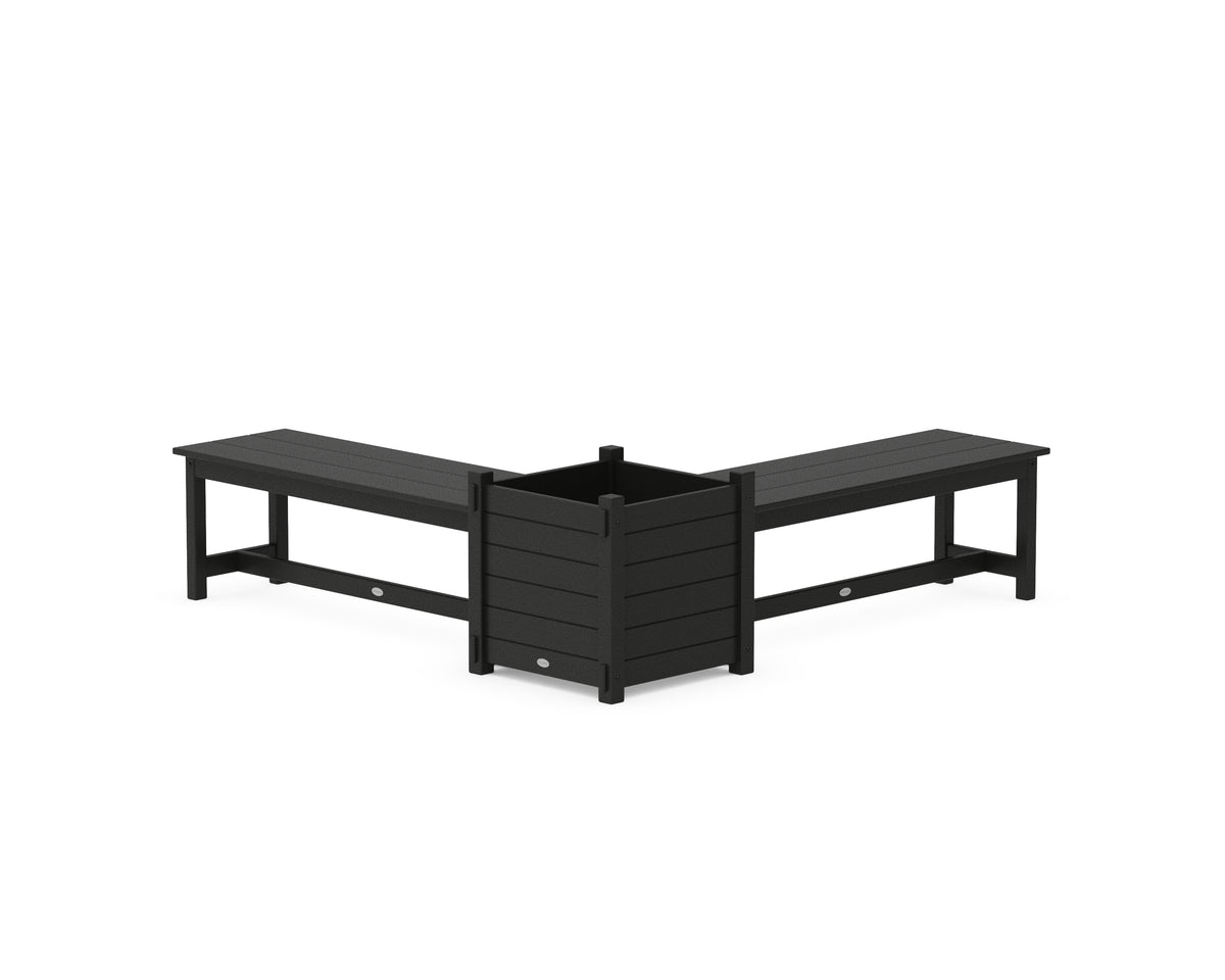 POLYWOOD 48" Nautical L-Shaped Planter Bench Set - Large in Black