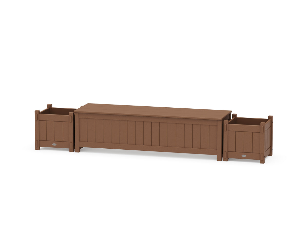 POLYWOOD 60" Vineyard Straight Planter Storage Bench Set in Teak