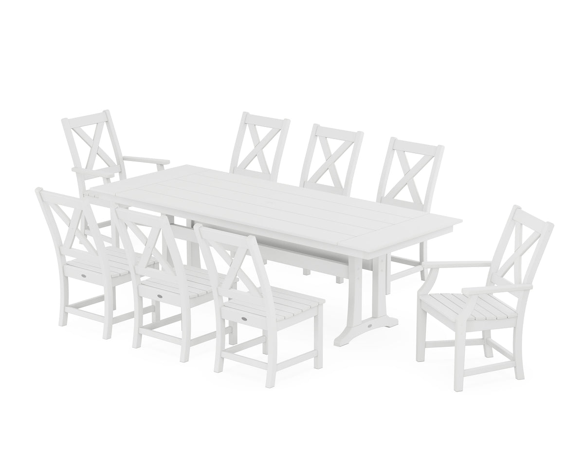 POLYWOOD Braxton 9-Piece Farmhouse Dining Set with Trestle Legs in White