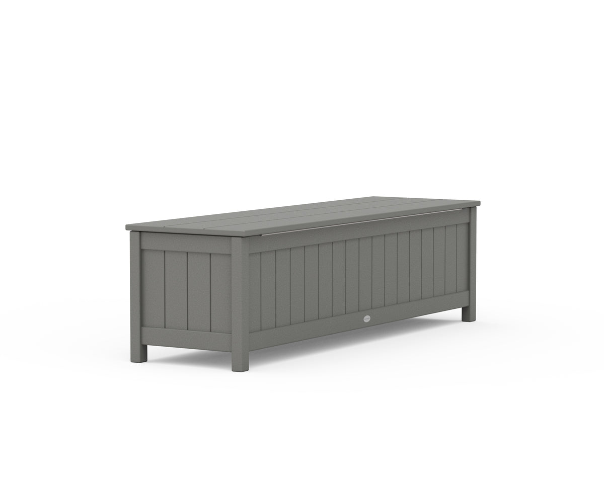 Second angled view of the POLYWOOD Vineyard 60" Storage Bench in Slate Grey