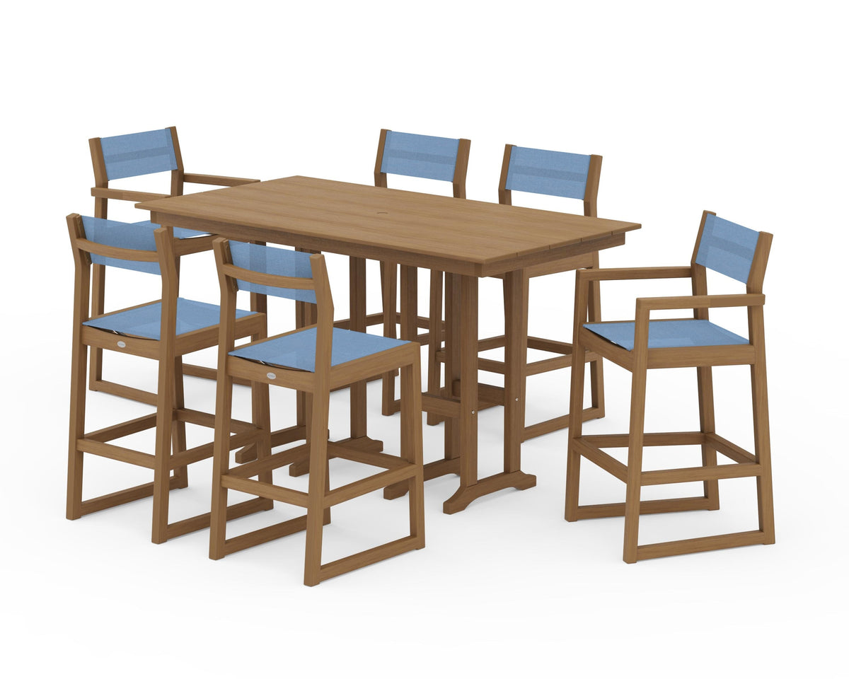POLYWOOD EDGE Sling 7-Piece Farmhouse Bar Set in Natural / Poolside