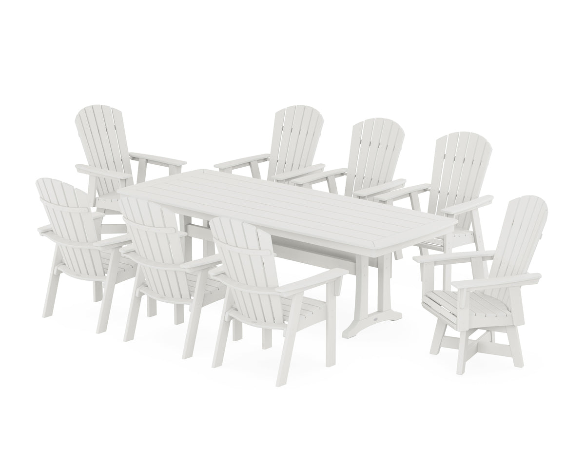 POLYWOOD Nautical Curveback Adirondack Swivel 9-Piece Dining Set with Trestle Legs in Vintage White