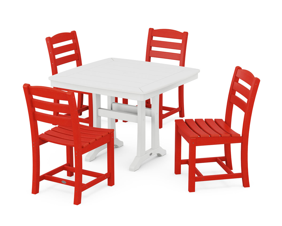 POLYWOOD La Casa Café Side Chair 5-Piece Dining Set with Trestle Legs - 37" Table in Sunset Red / White