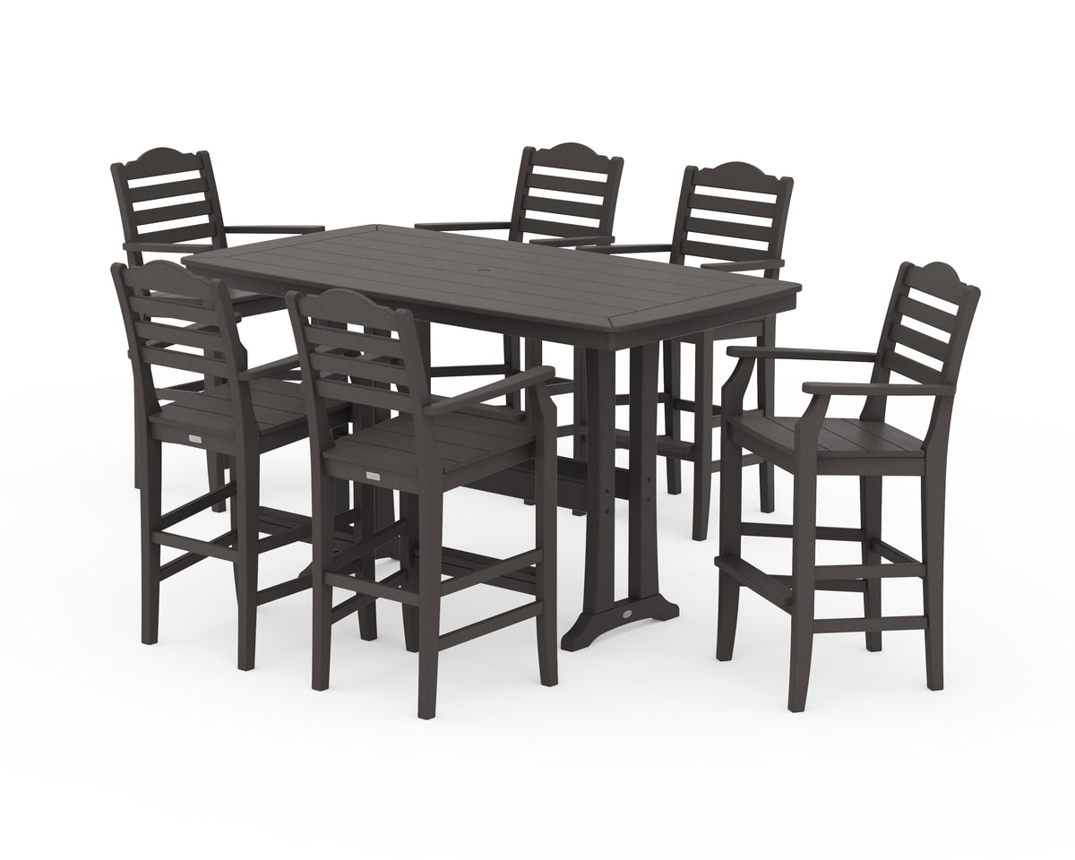POLYWOOD Savannah Arm Chair 7-Piece Bar Set with Trestle Legs in Vintage Coffee