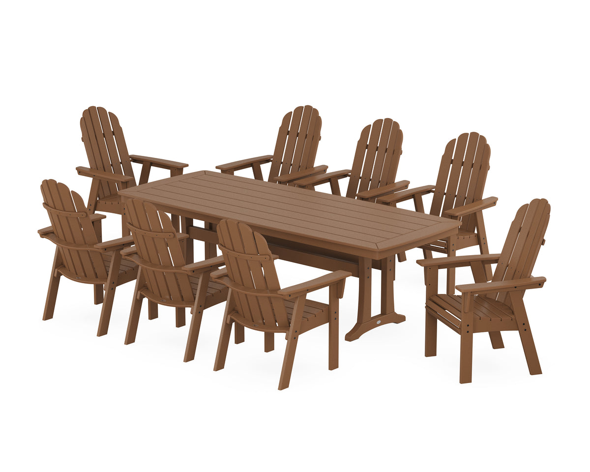 POLYWOOD Vineyard Curveback Adirondack 9-Piece Dining Set with Trestle Legs in Teak
