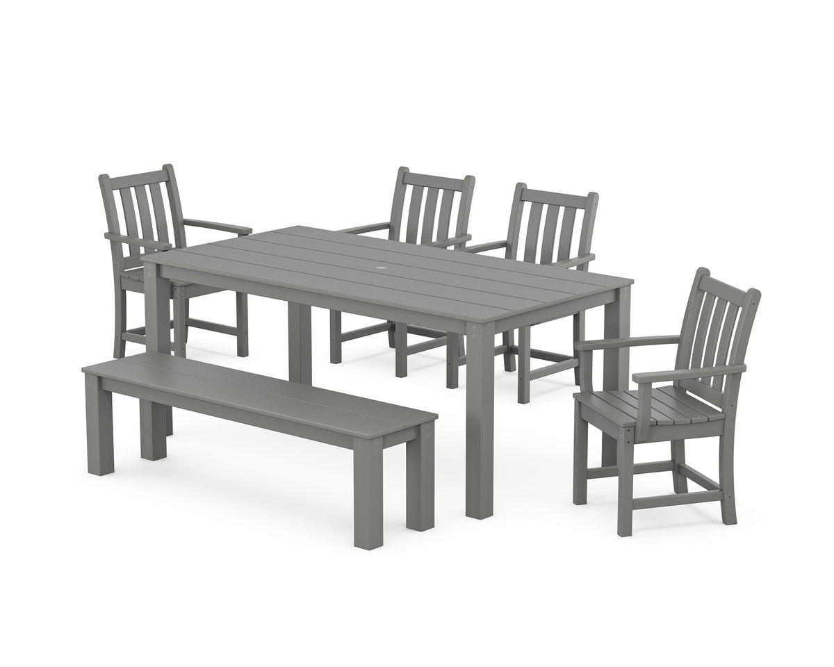 POLYWOOD Traditional Garden 6-Piece Parsons Dining Set with Bench in Slate Grey