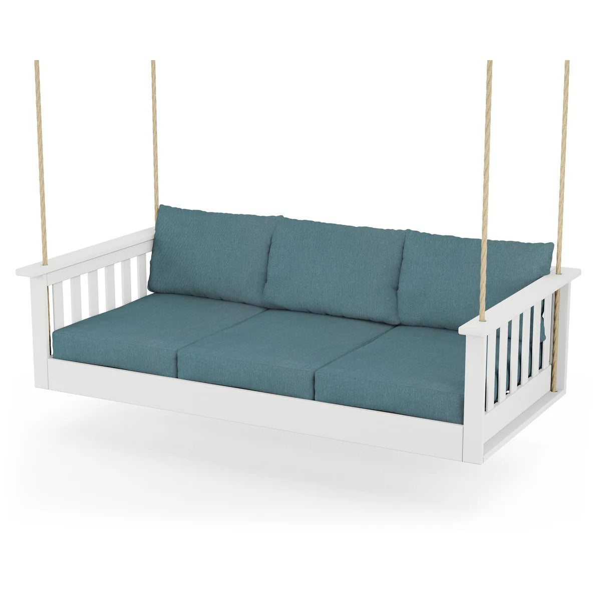 POLYWOOD Vineyard Daybed Swing in White / Ocean Teal