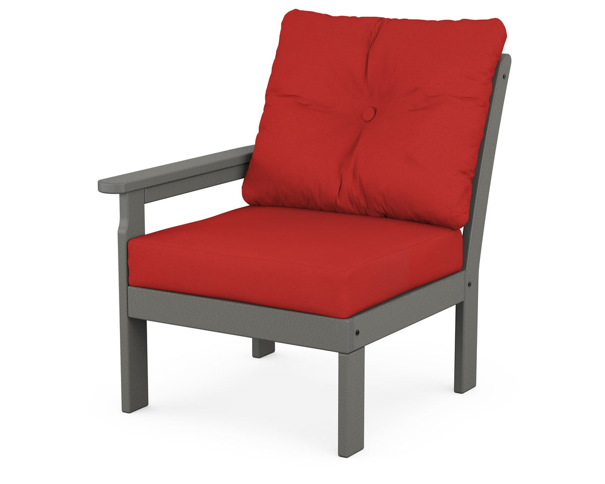 POLYWOOD Vineyard Modular Left Arm Chair in Slate Grey / Crimson Linen