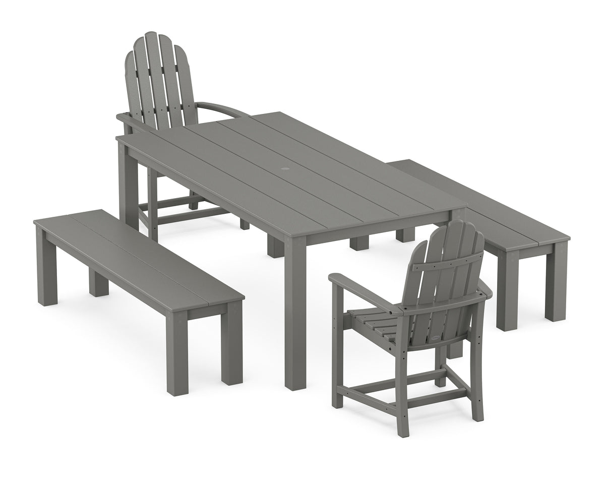 POLYWOOD Classic Adirondack 5-Piece Parsons Dining Set with Benches in Slate Grey