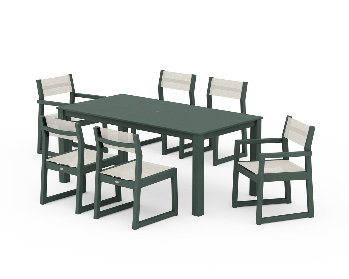 POLYWOOD EDGE Sling 7-Piece Parsons Dining Set in Green / Parchment