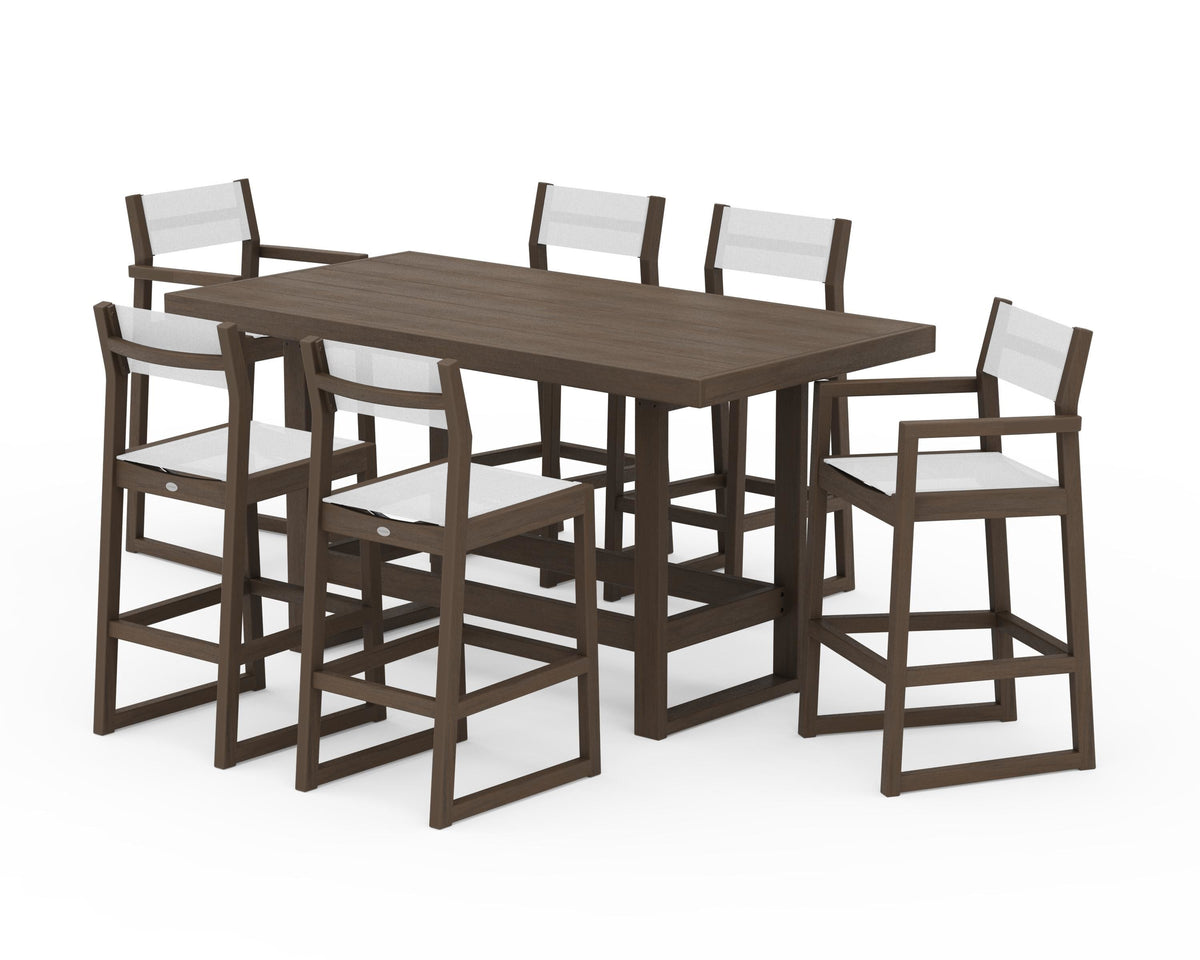POLYWOOD EDGE Sling 7-Piece Bar Table Set in Kona / White