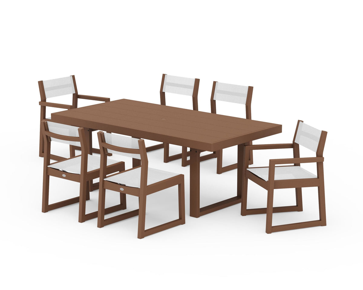 POLYWOOD EDGE Sling 7-Piece Dining Set in Teak / White