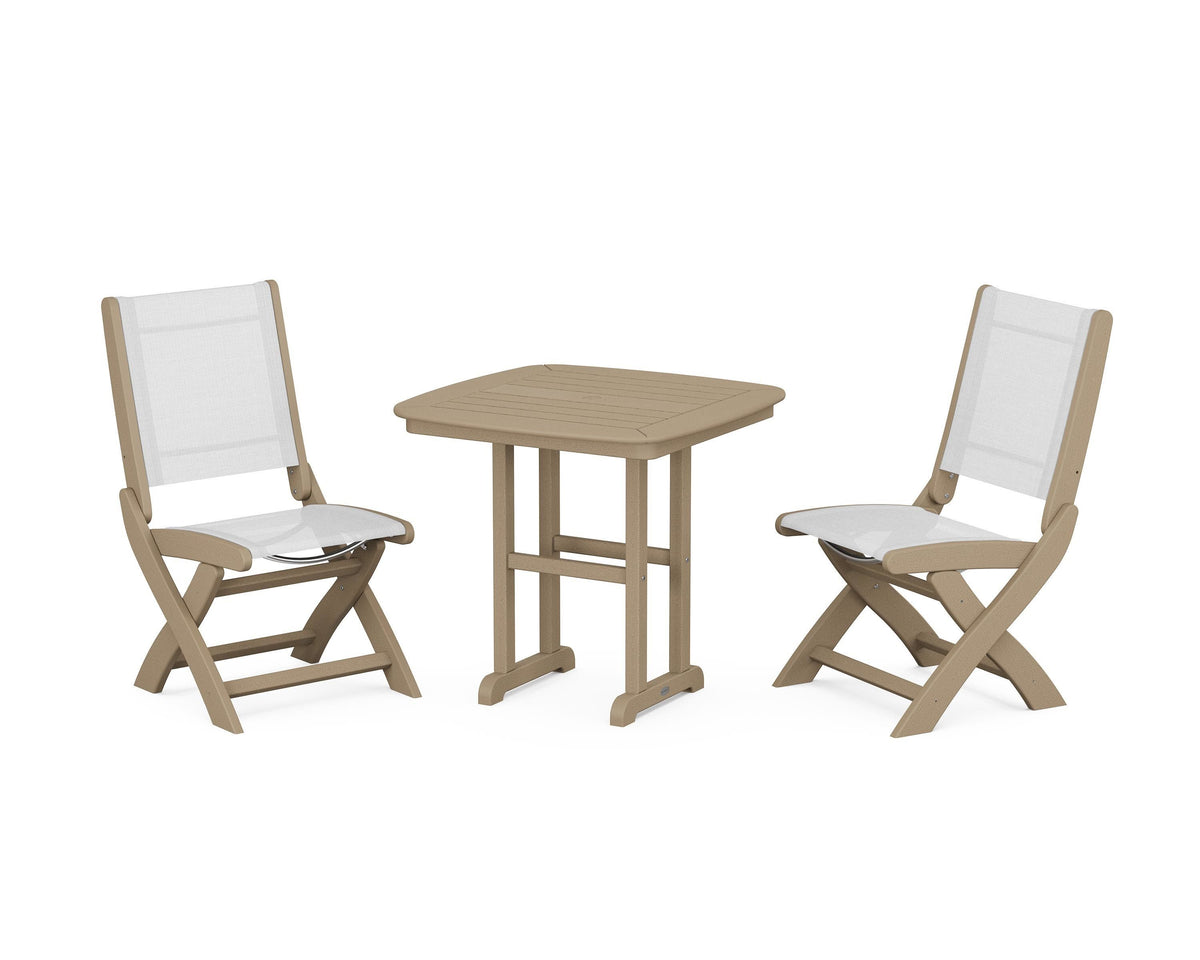 POLYWOOD Coastal Folding Side Chair 3-Piece Dining Set in Vintage Sahara / White