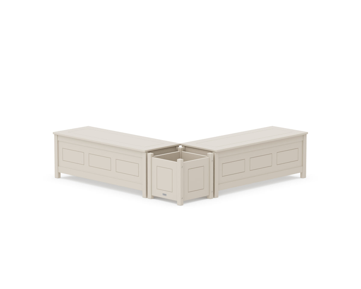 POLYWOOD 48" Country Living L-Shaped Planter Storage Bench Set in Sand