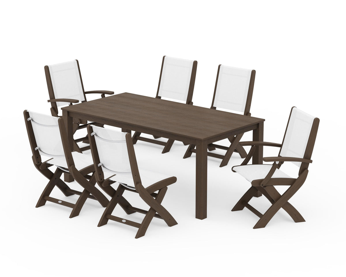 POLYWOOD Coastal Folding Chair 7-Piece Parsons Dining Set with Coastal Folding Side Chair in Kona / White