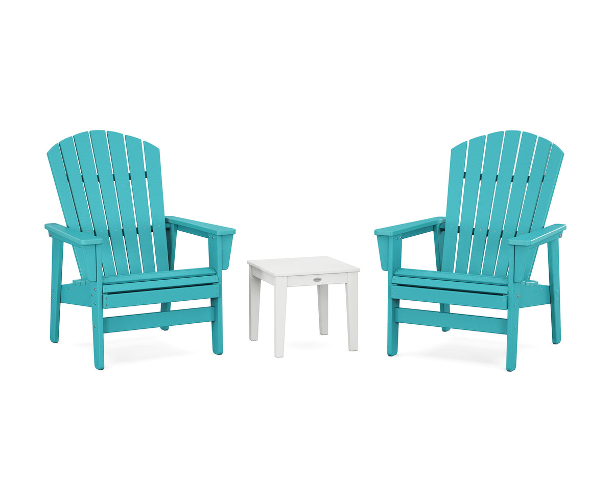 POLYWOOD 3-Piece Nautical Grand Upright Adirondack Set in Aruba / White