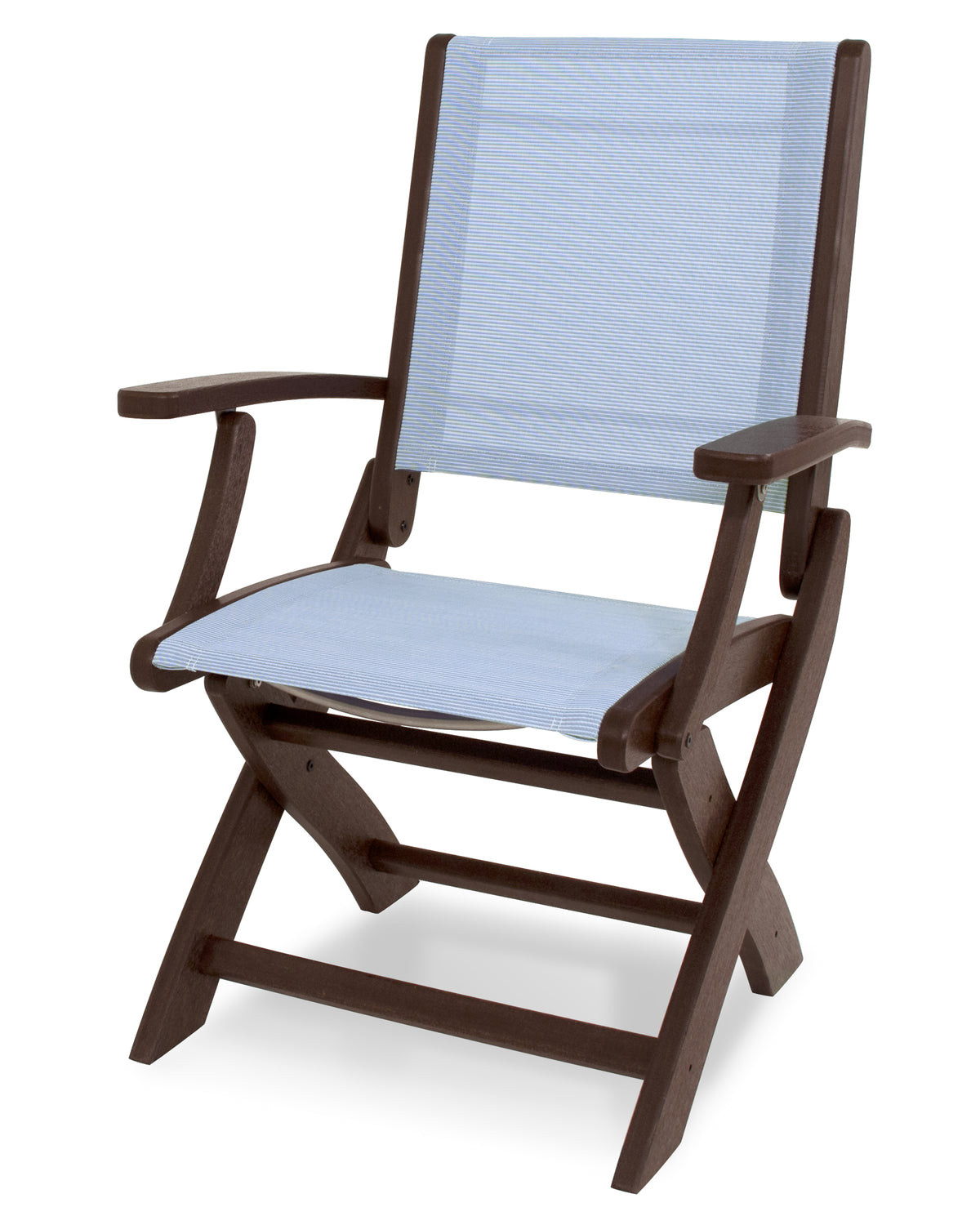 POLYWOOD Coastal Folding Chair in Mahogany with Mahogany arms and Poolside sling