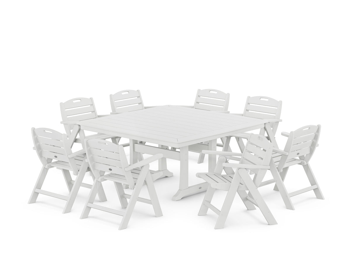 POLYWOOD Nautical Lowback 9-Piece Square Dining Set with Trestle Legs in White