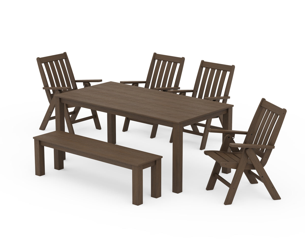 POLYWOOD Vineyard Folding Chair 6-Piece Parsons Dining Set with Bench in Kona