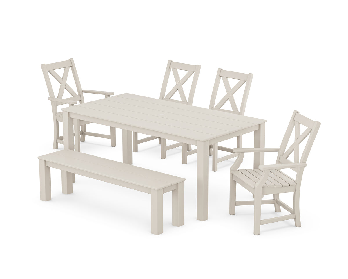 POLYWOOD Braxton 6-Piece Parsons Dining Set with Bench with Braxton Dining Side Chair in Sand
