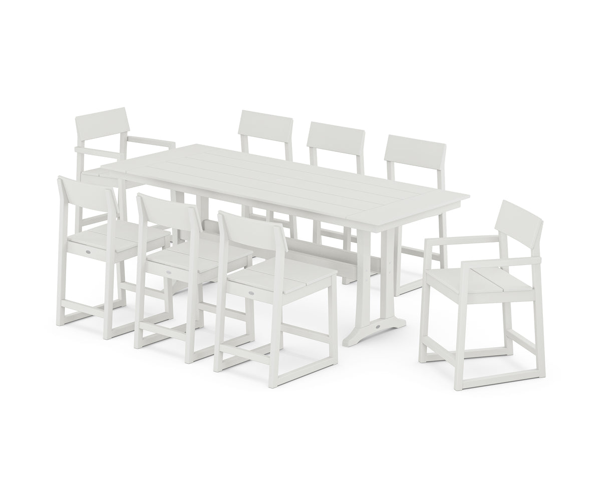 POLYWOOD EDGE 9-Piece Farmhouse Counter Set with Trestle Legs in Vintage White