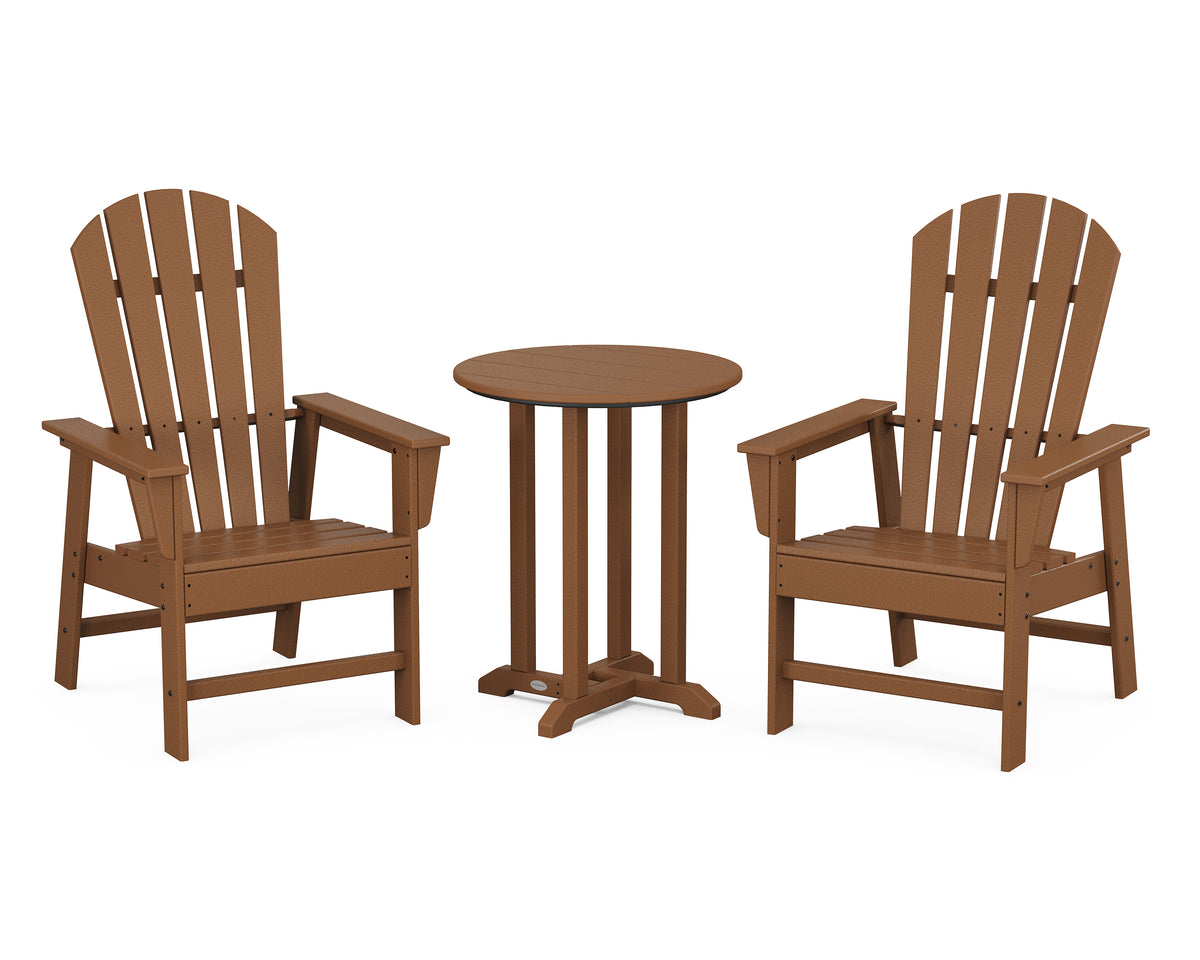 POLYWOOD South Beach 3-Piece Round Farmhouse Bistro Dining Set in Teak