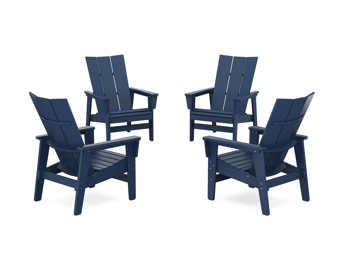 POLYWOOD 4-Piece Modern Grand Upright Adirondack Chair Conversation Set in Navy