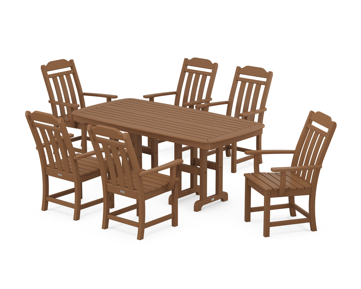 POLYWOOD Cottage Arm Chair 7-Piece Dining Set in Teak