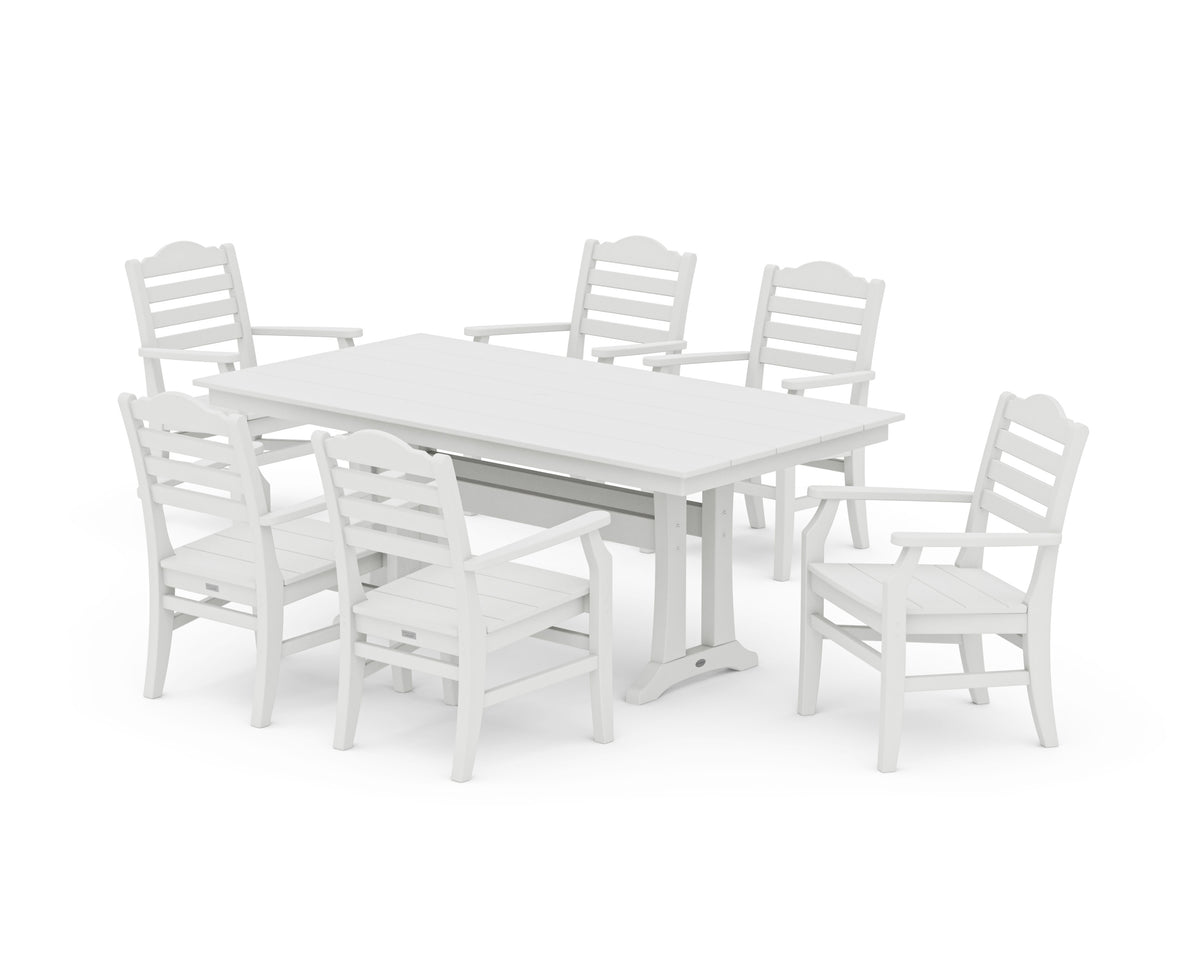 POLYWOOD Savannah Arm Chair 7-Piece Farmhouse Dining Set with Trestle Legs in Vintage White
