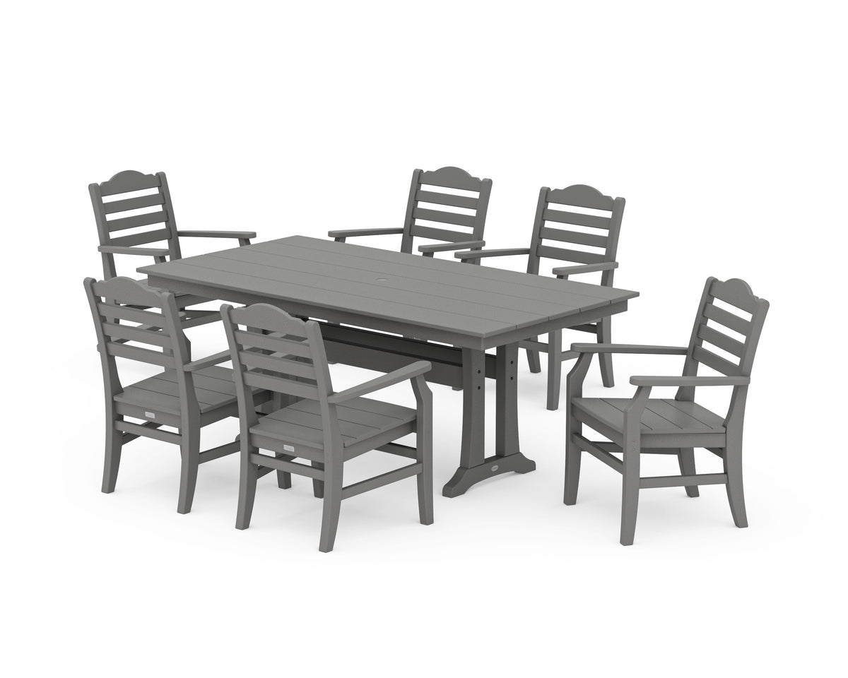 POLYWOOD Savannah Arm Chair 7-Piece Farmhouse Dining Set with Trestle Legs in Slate Grey