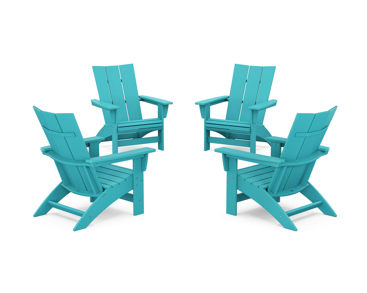 POLYWOOD 4-Piece Modern Grand Adirondack Chair Conversation Set in Aruba
