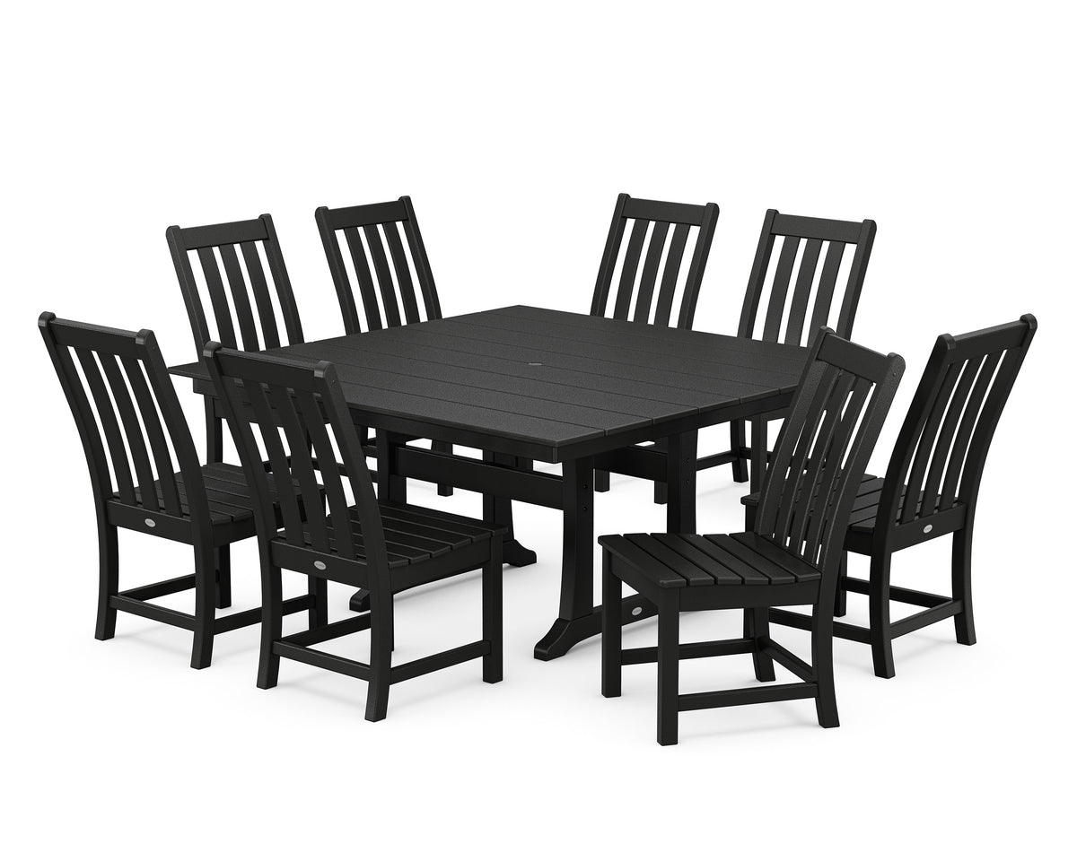 POLYWOOD Vineyard 9-Piece Farmhouse Trestle Dining Set in Black