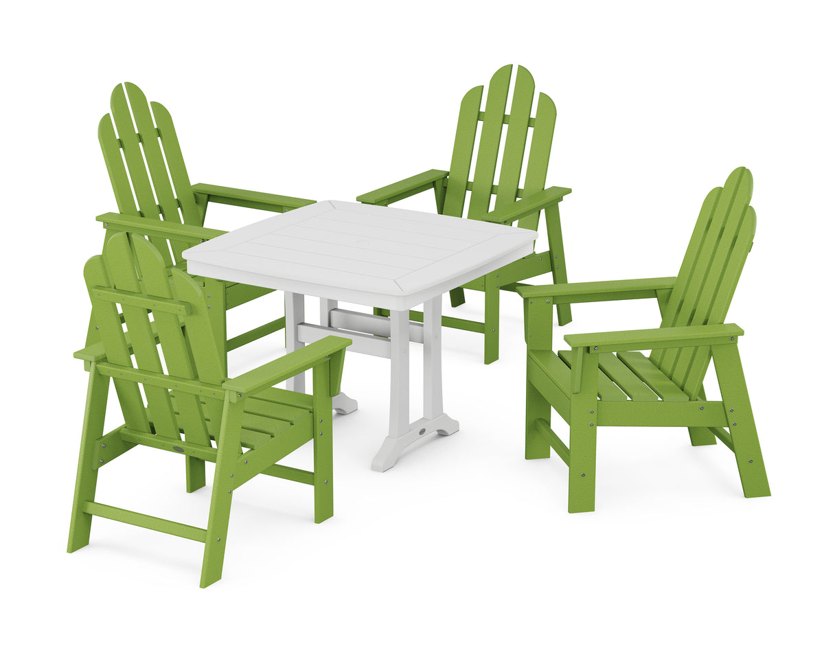 POLYWOOD Long Island 5-Piece Dining Set with Trestle Legs - 37" Table in Lime / White