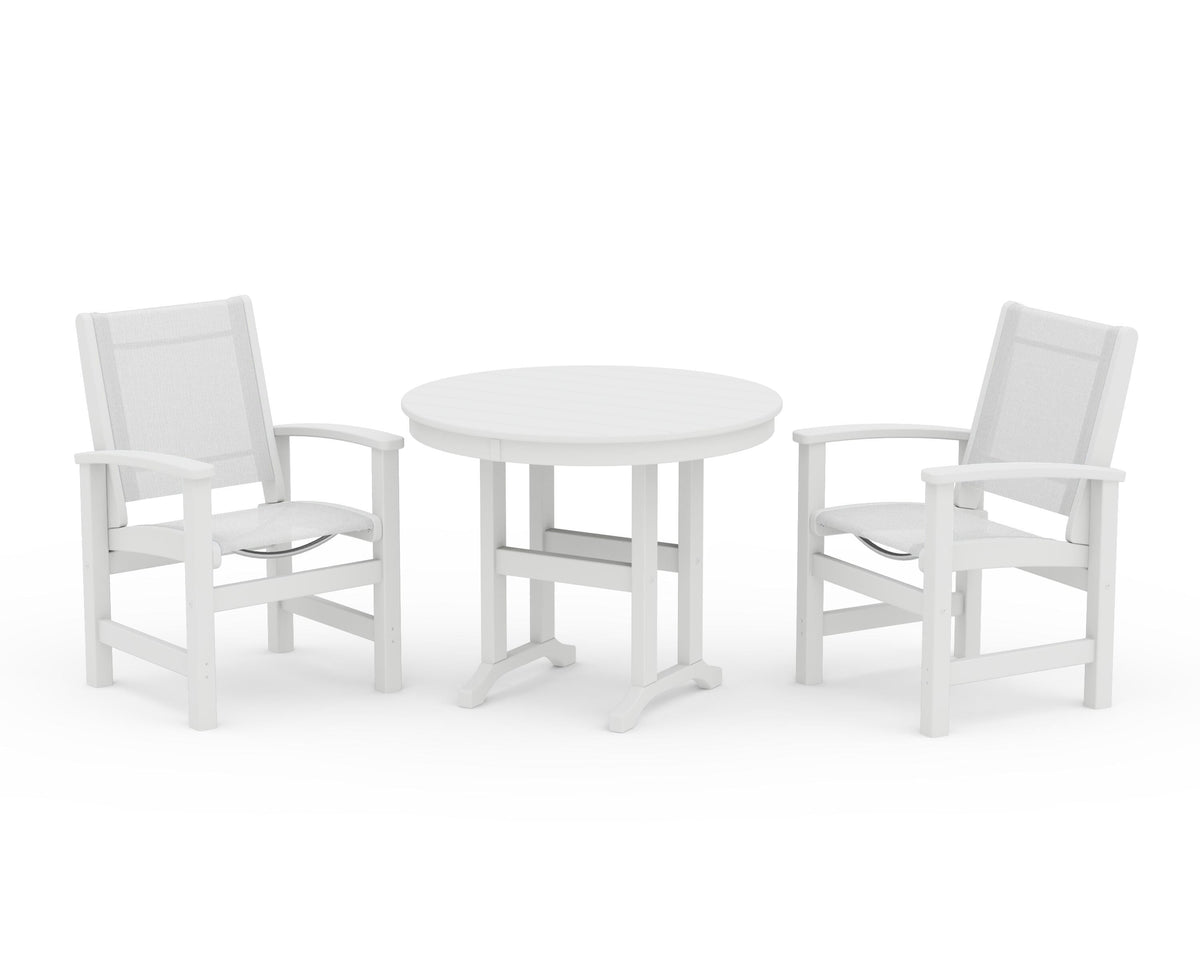 POLYWOOD Coastal 3-Piece Round Dining Set in White / White