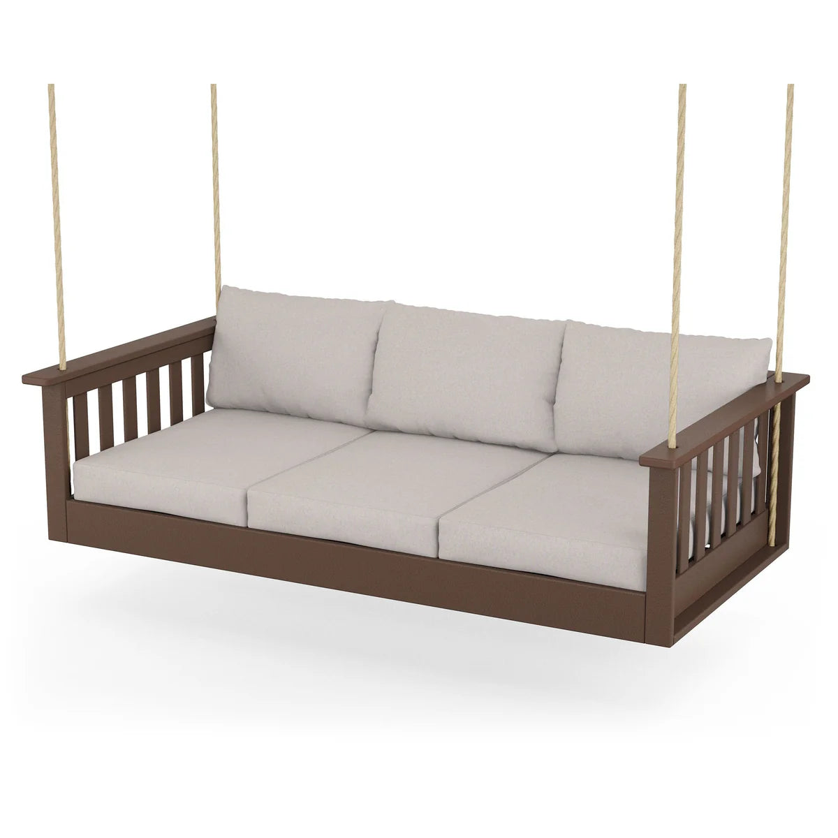 POLYWOOD Vineyard Daybed Swing in Mahogany / Dune Burlap