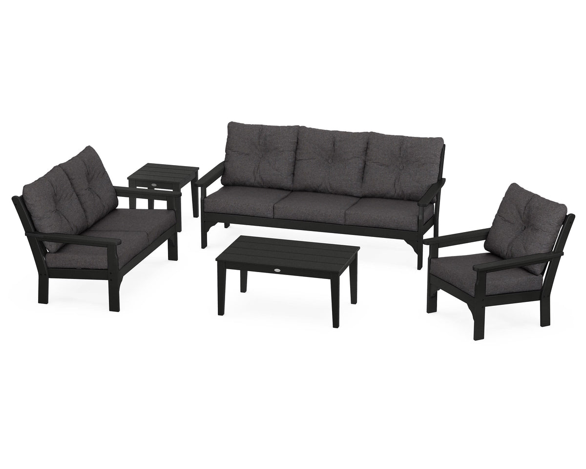 POLYWOOD Vineyard 5-Piece Deep Seating Set with Sofa in Black / Ash Charcoal