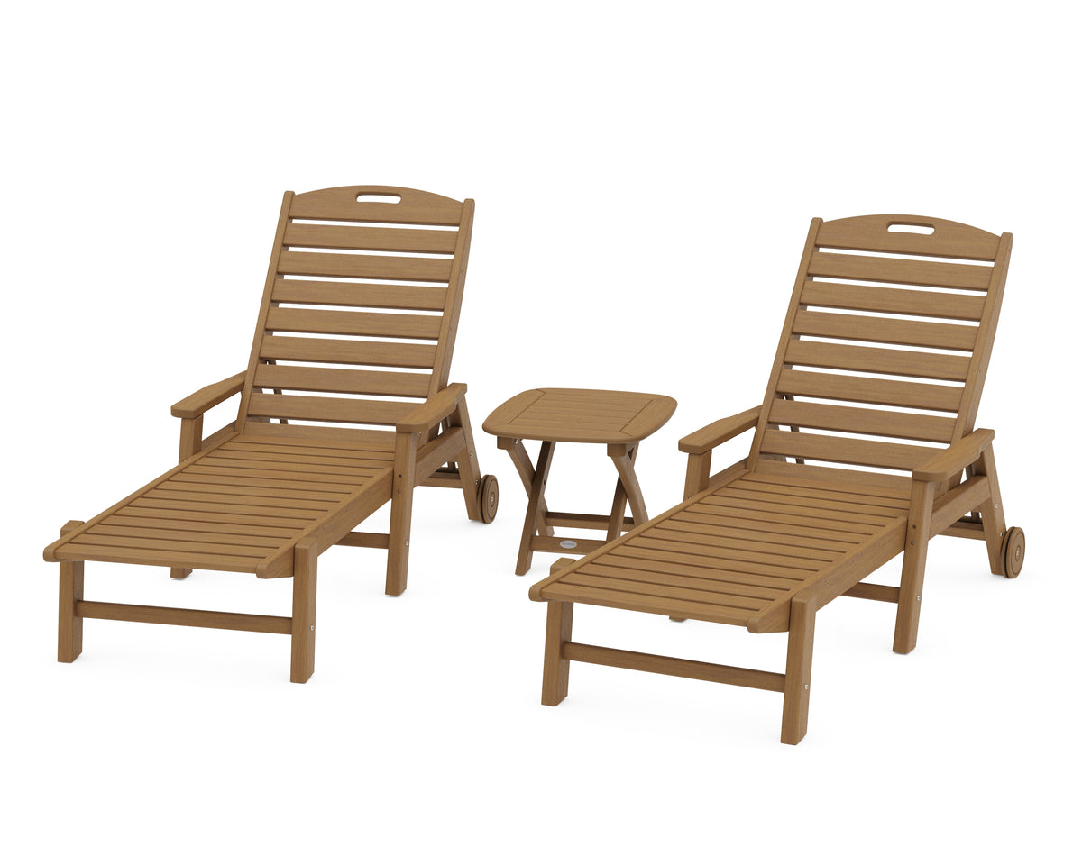 POLYWOOD Nautical 3-Piece Chaise Set with Nautical Side Table in Natural