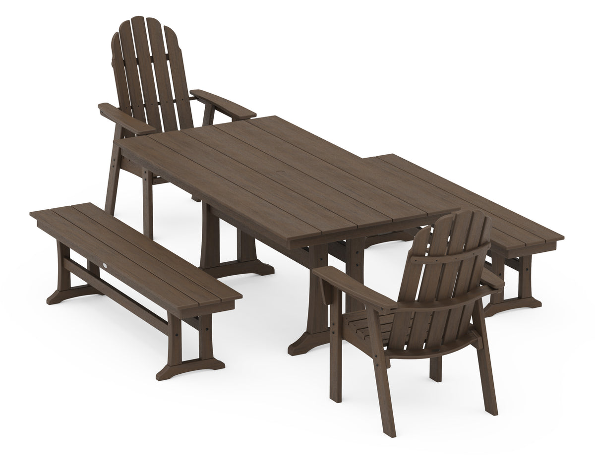 POLYWOOD Vineyard Adirondack 5-Piece Farmhouse Dining Set with Trestle Legs - 37" x 72" Table in Kona