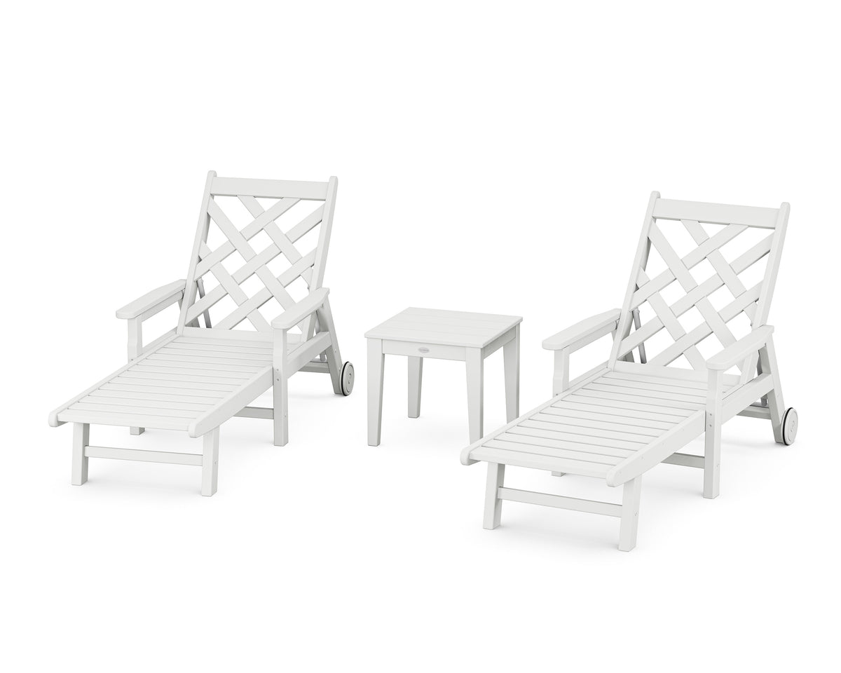 POLYWOOD Wovendale 3-Piece Chaise Set with Arms and Wheels in White