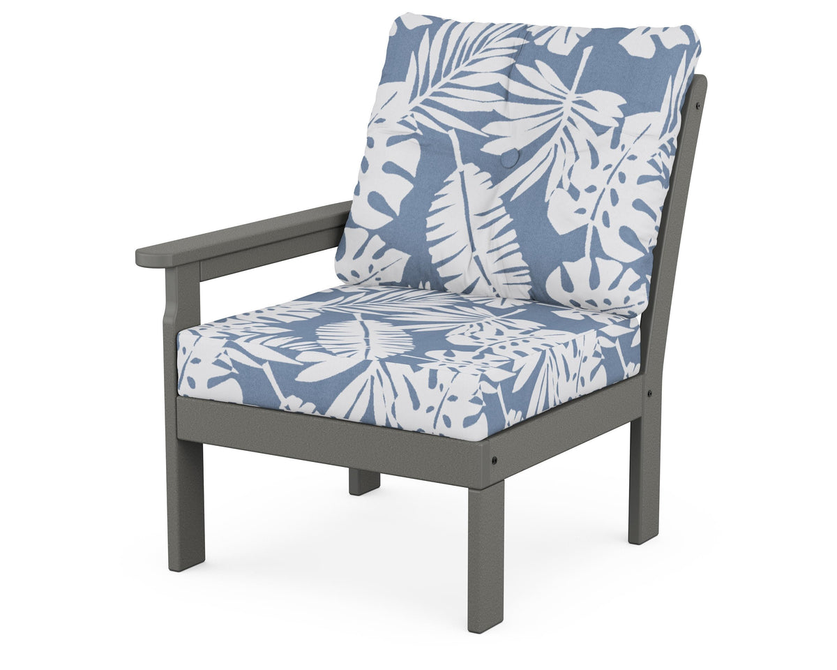POLYWOOD Vineyard Modular Left Arm Chair in Slate Grey / Leaf Sky Blue