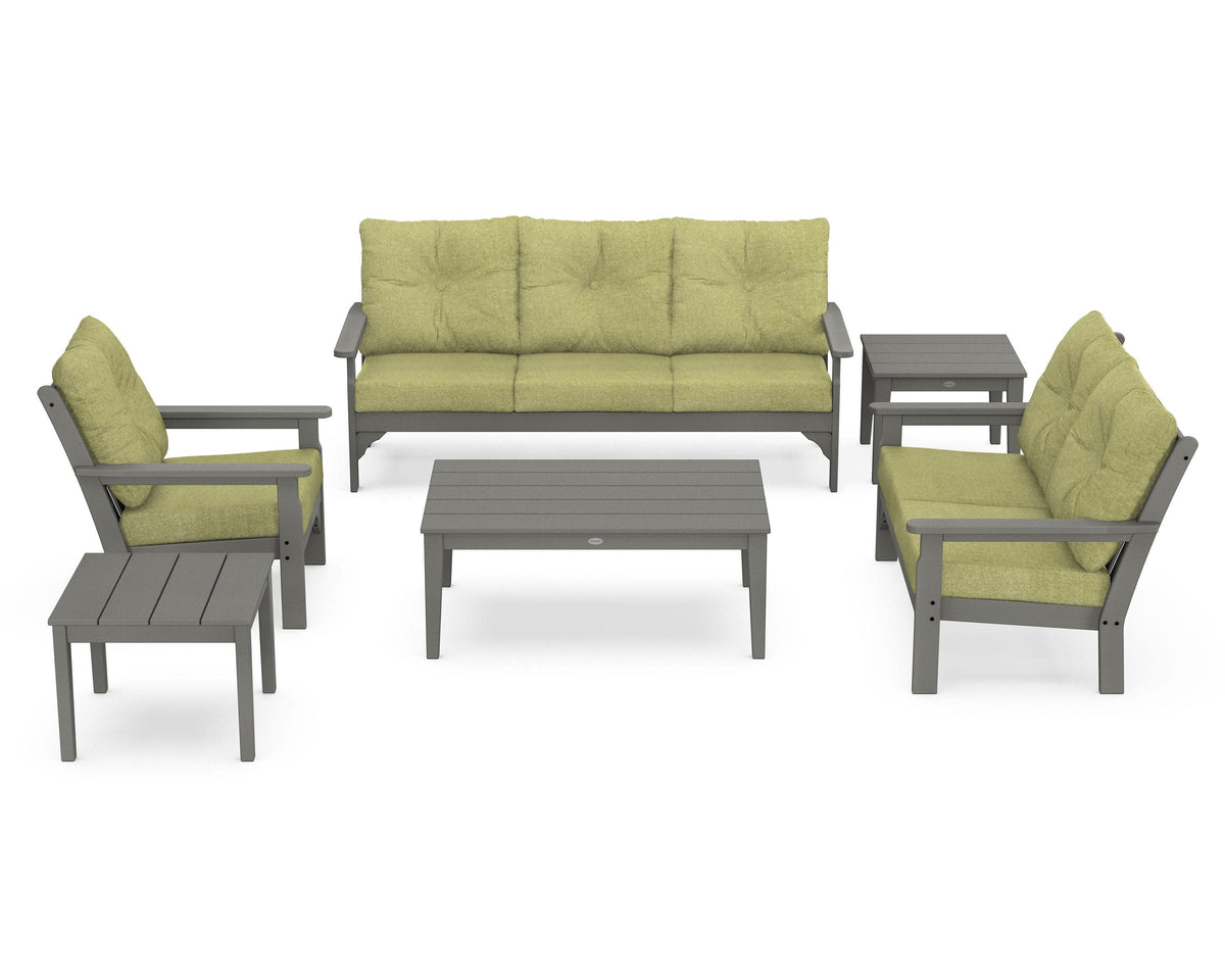 POLYWOOD Vineyard 6-Piece Deep Seating Set in Slate Grey / Chartreuse Boucle